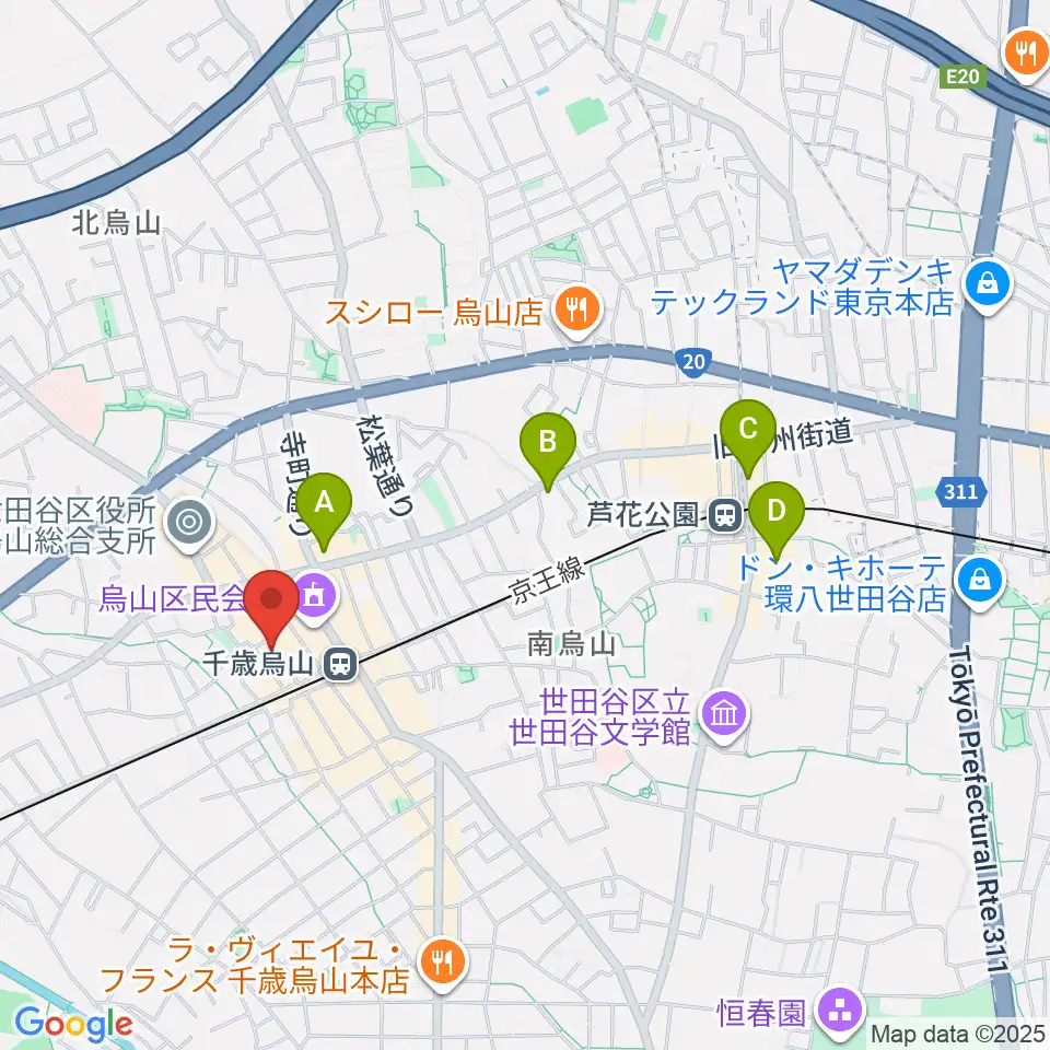 スガナミ楽器 烏山北口センター周辺のホテル一覧地図