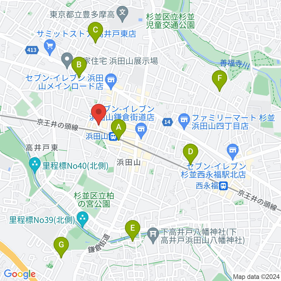 スガナミ楽器 浜田山センター周辺のホテル一覧地図