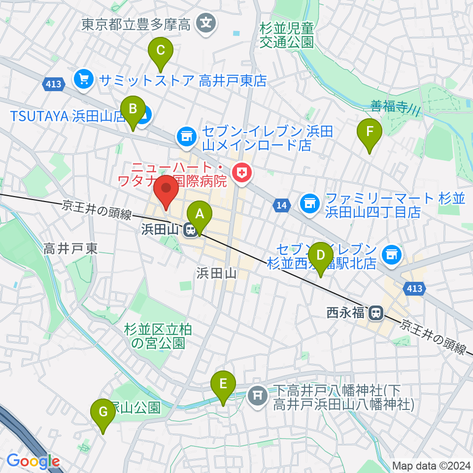 スガナミ楽器 浜田山センター周辺のホテル一覧地図