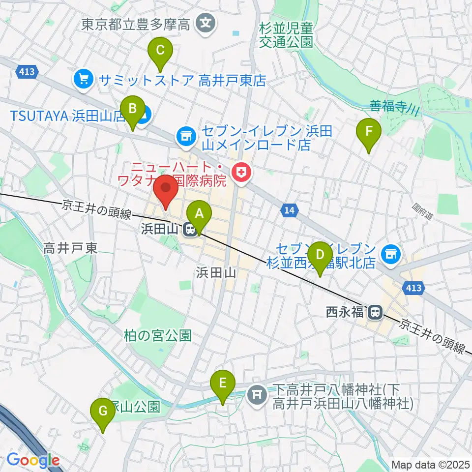 スガナミ楽器 浜田山センター周辺のホテル一覧地図