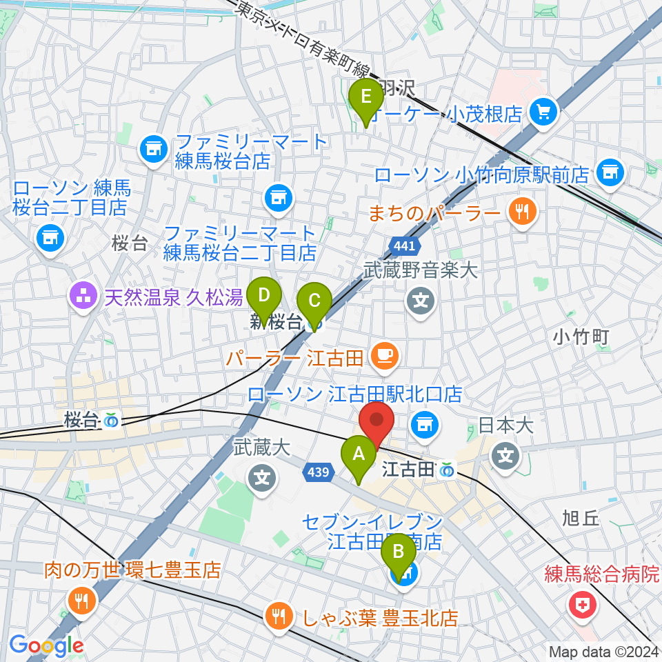 エークラスミュージック 江古田センター周辺のホテル一覧地図