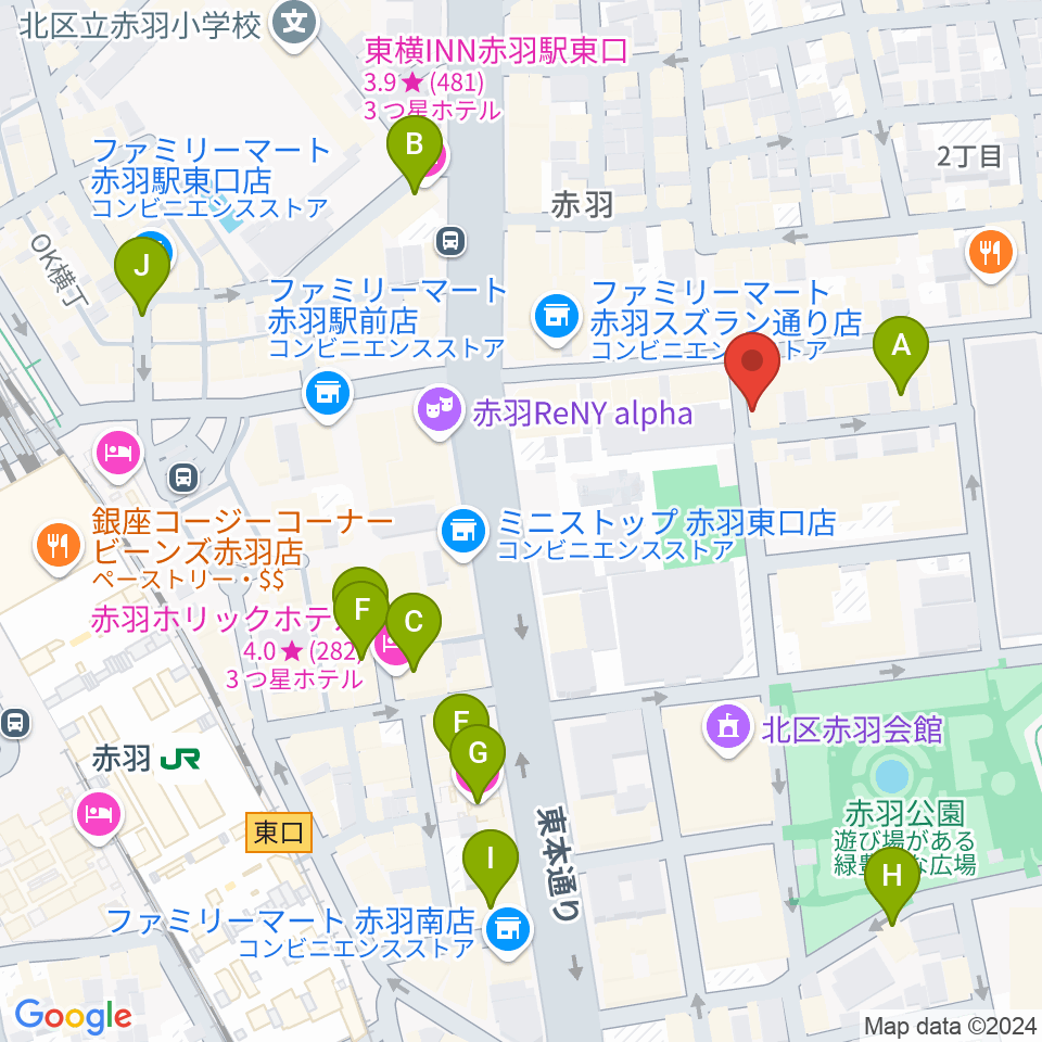 エークラスミュージック赤羽センター周辺のホテル一覧地図