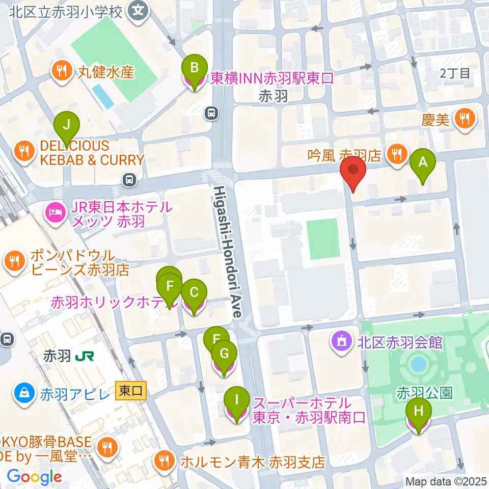 エークラスミュージック赤羽センター周辺のホテル一覧地図