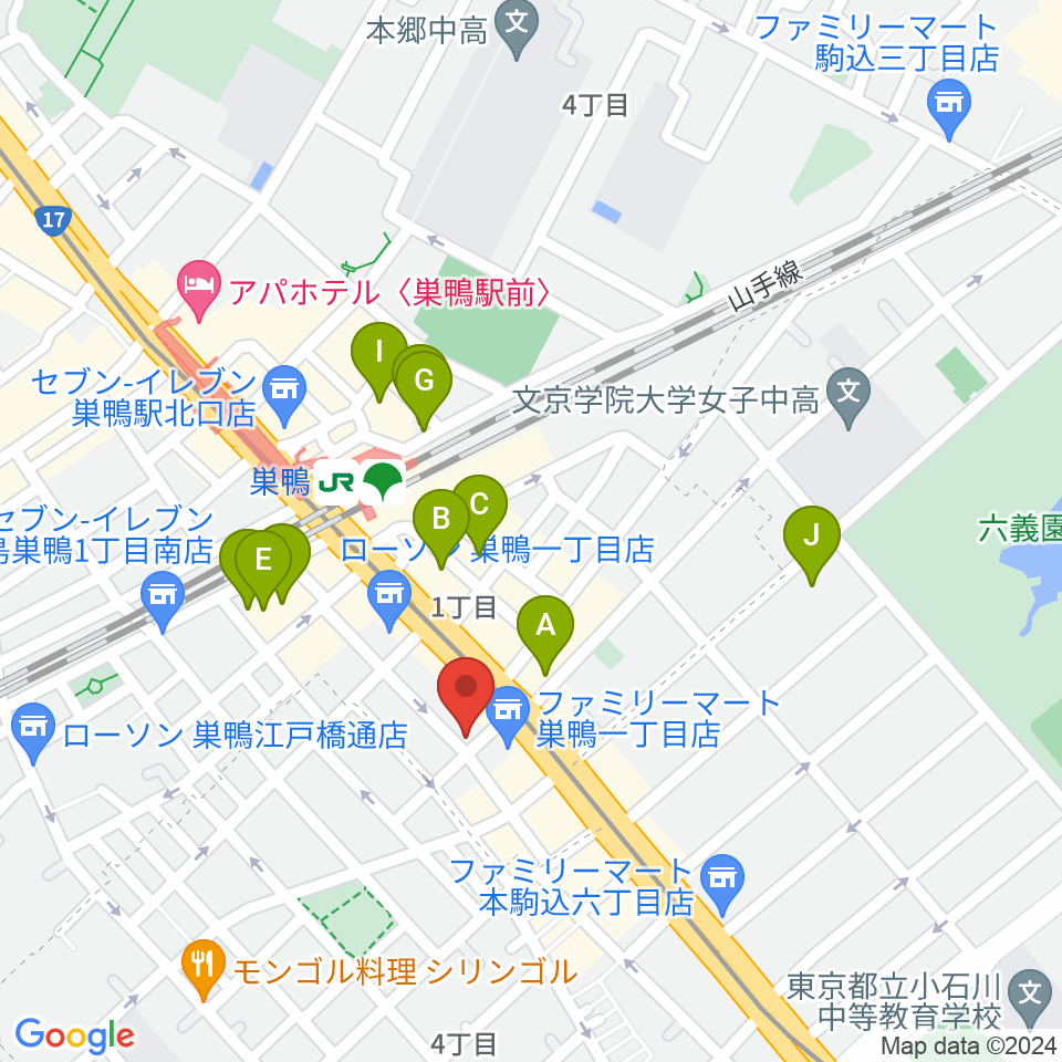 エークラスミュージック 巣鴨センター周辺のホテル一覧地図