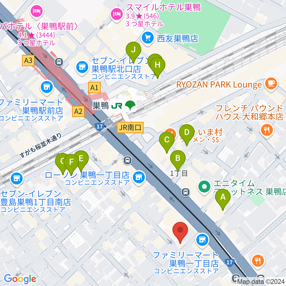 エークラスミュージック 巣鴨センター周辺のホテル一覧地図