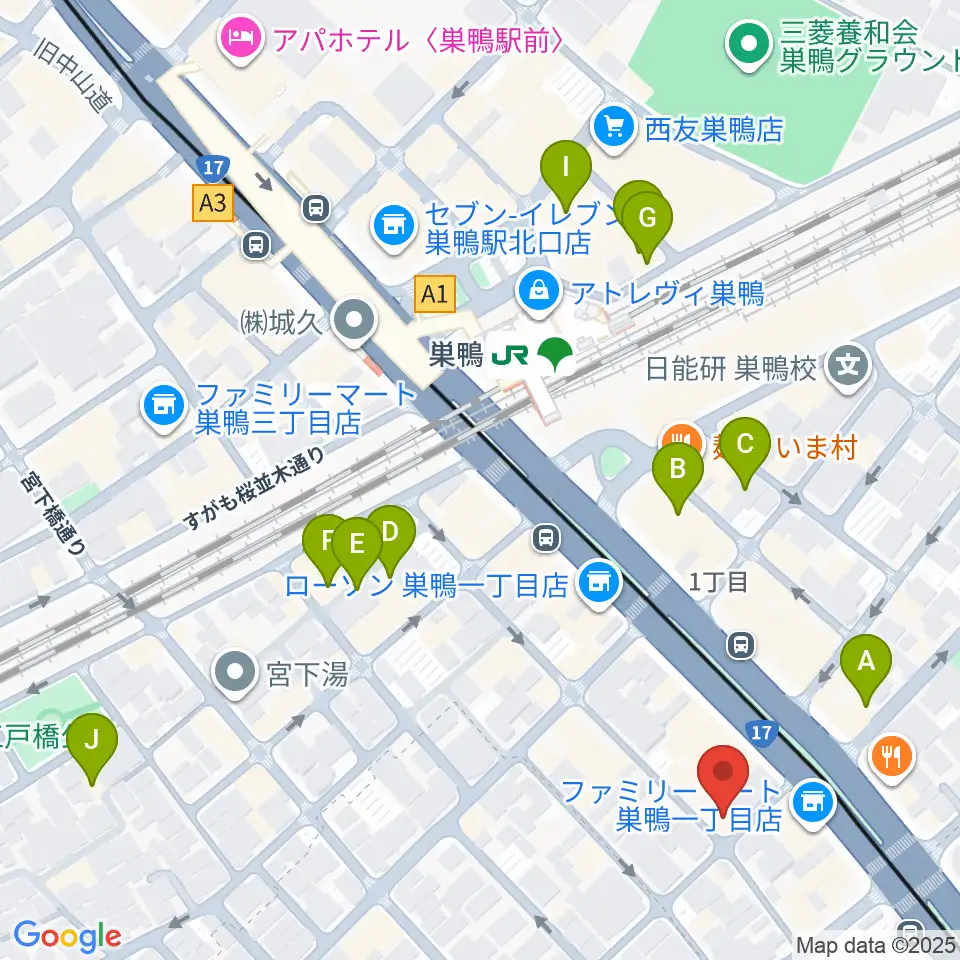 エークラスミュージック 巣鴨センター周辺のホテル一覧地図
