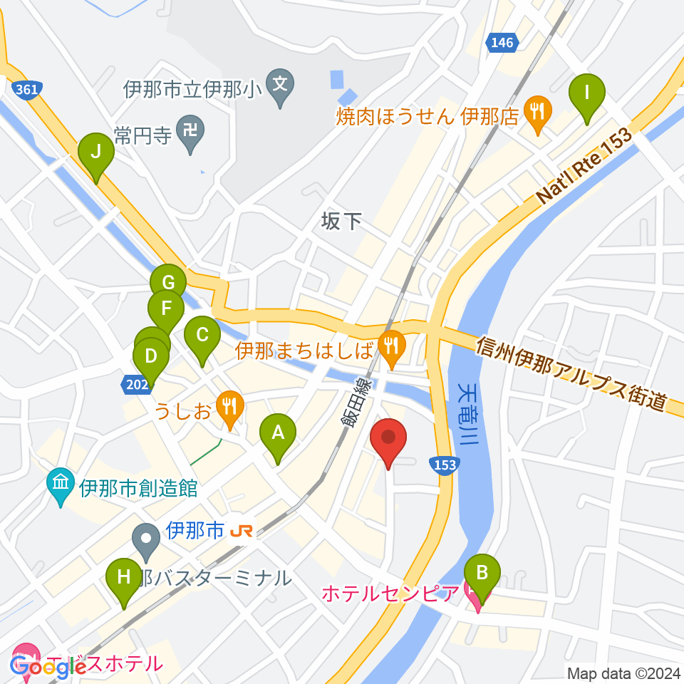 伊那楽器 音楽教室周辺のホテル一覧地図