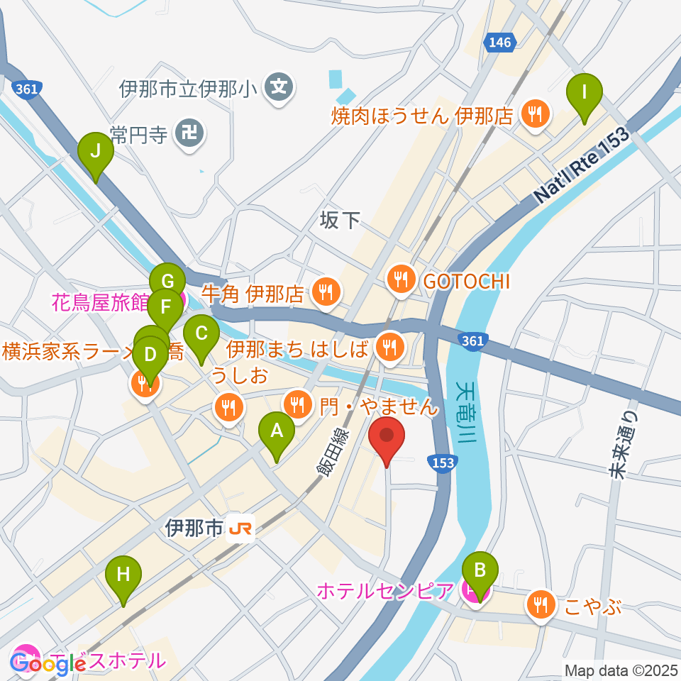 伊那楽器 音楽教室周辺のホテル一覧地図