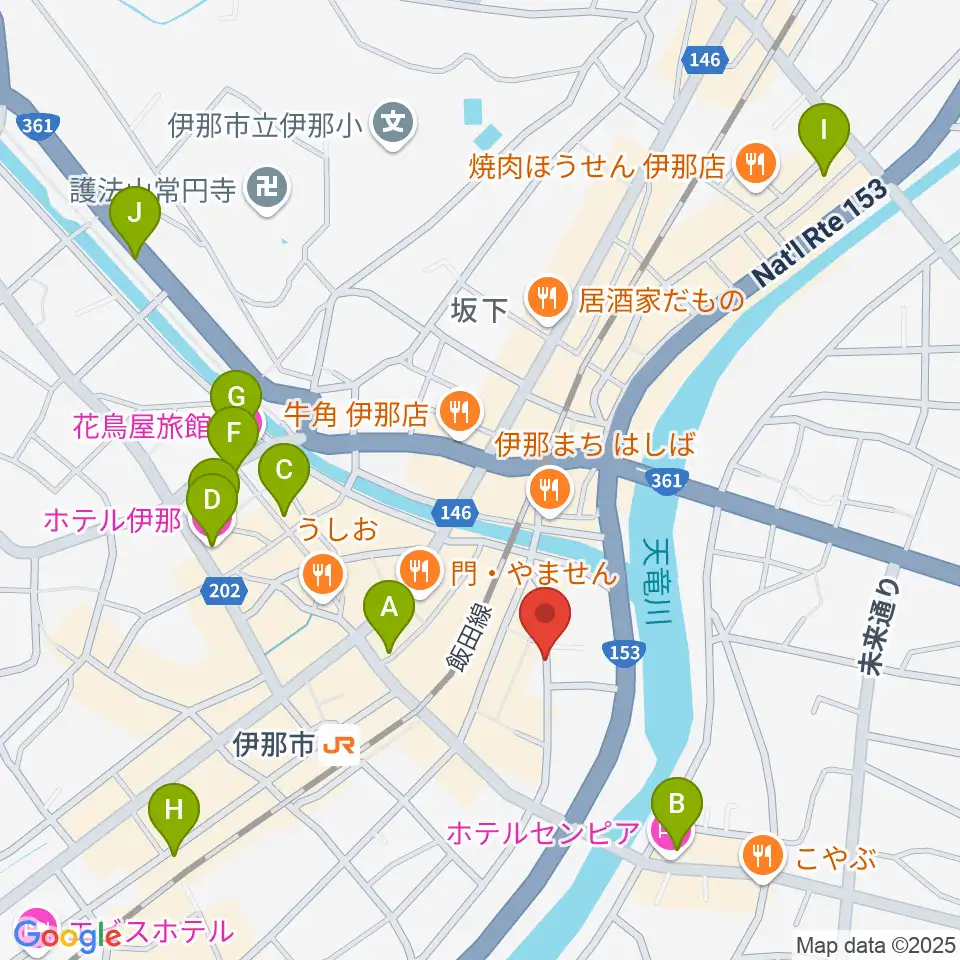 伊那楽器 音楽教室周辺のホテル一覧地図