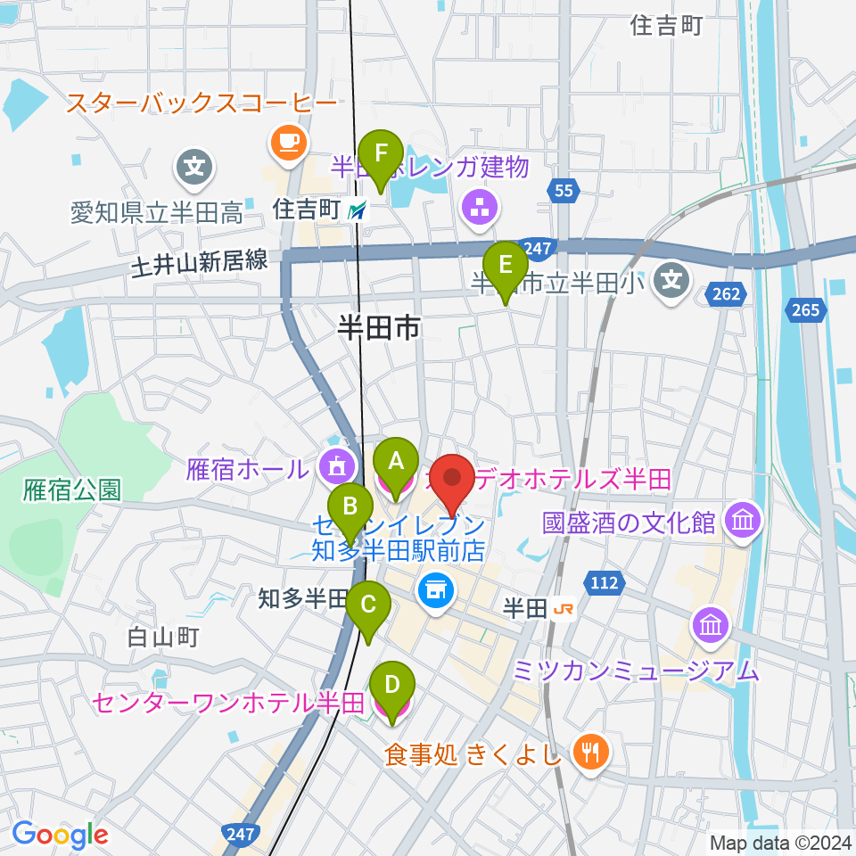 マツイシ楽器 半田ミュージックセンター周辺のホテル一覧地図