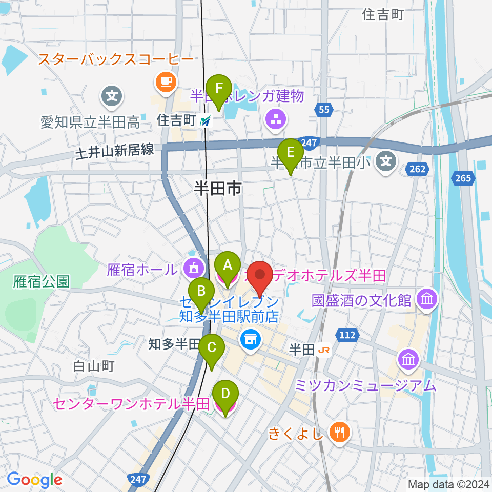 マツイシ楽器 半田ミュージックセンター周辺のホテル一覧地図