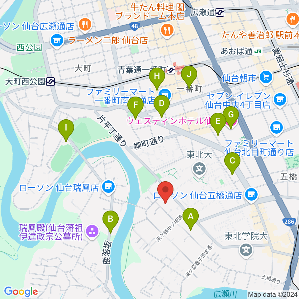 仙台ギター教室 米ヶ袋教室周辺のホテル一覧地図