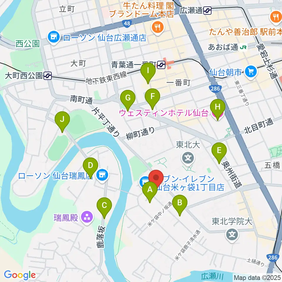仙台ギター教室 米ヶ袋教室周辺のホテル一覧地図