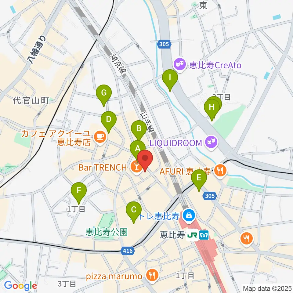 恵比寿ガウディボーカルスクール周辺のホテル一覧地図