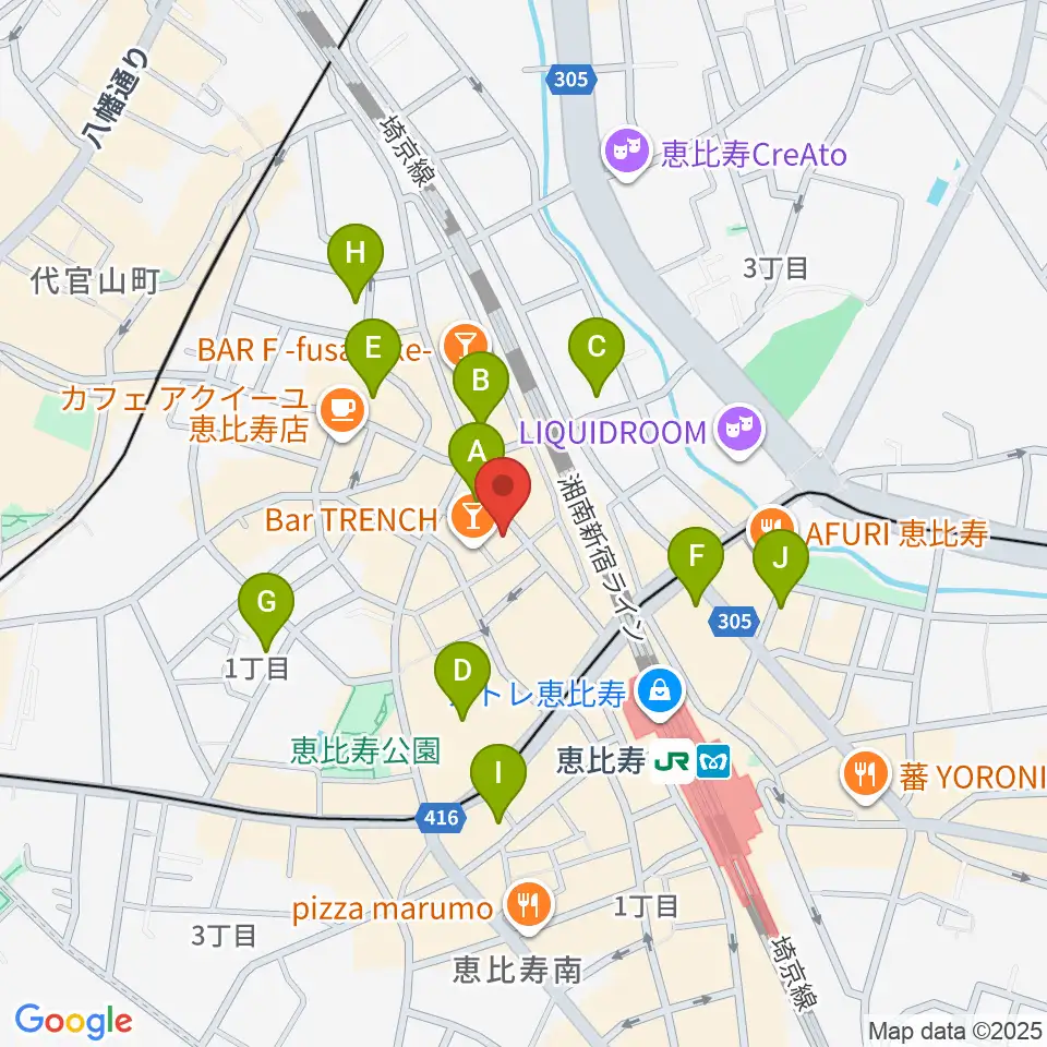 恵比寿ガウディボーカルスクール周辺のホテル一覧地図