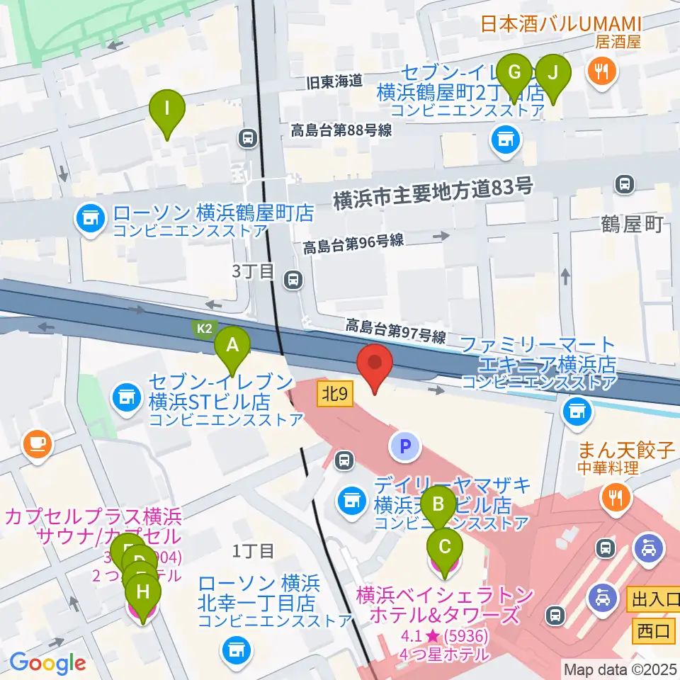 横浜音楽院周辺のホテル一覧地図