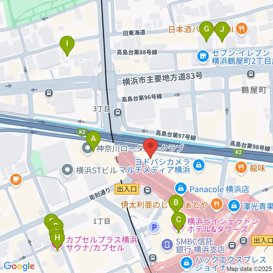 横浜音楽院周辺のホテル一覧地図