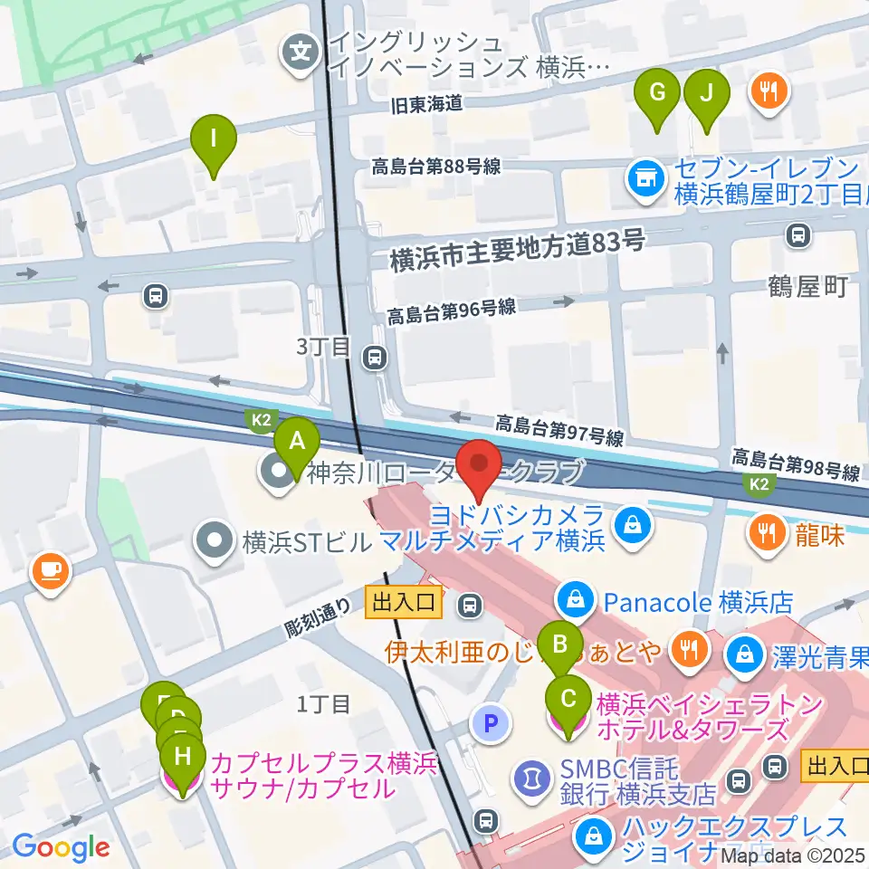 横浜音楽院周辺のホテル一覧地図