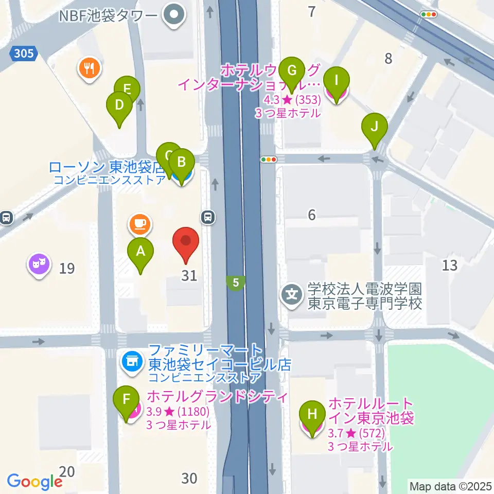 東京ミューズ・アカデミー周辺のホテル一覧地図