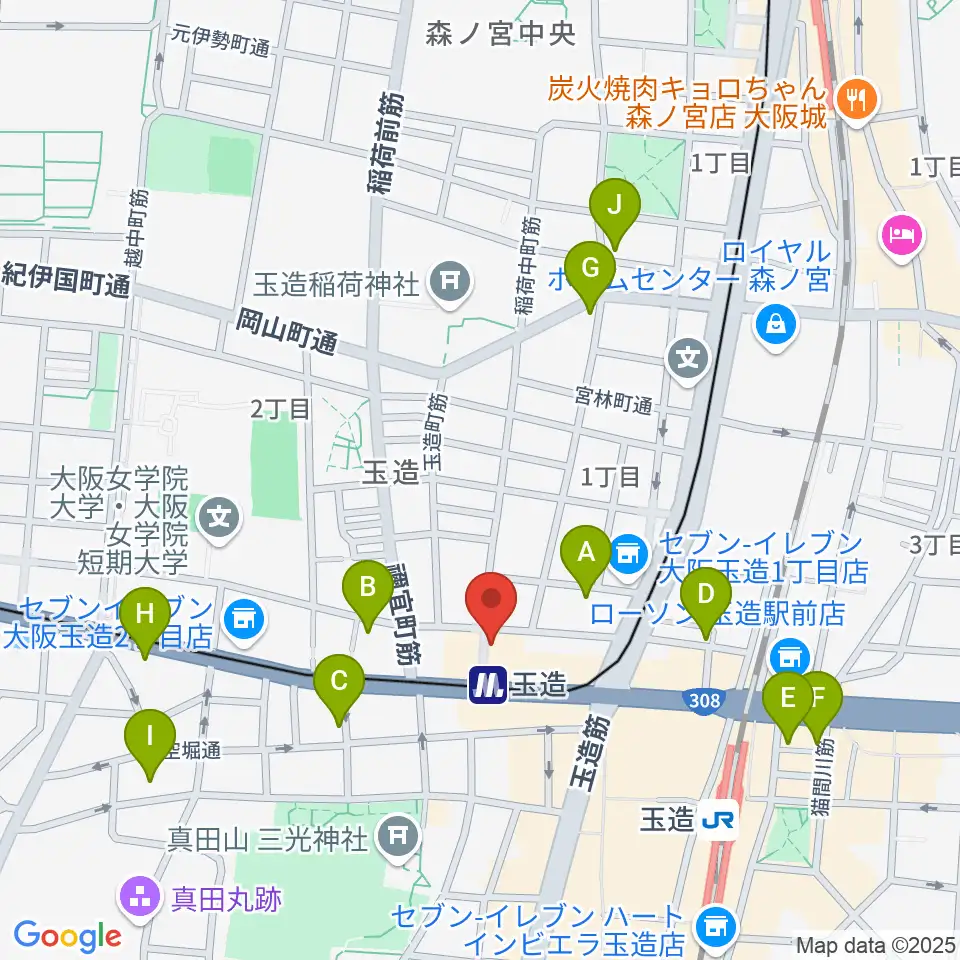 玉造ギタースクール周辺のホテル一覧地図