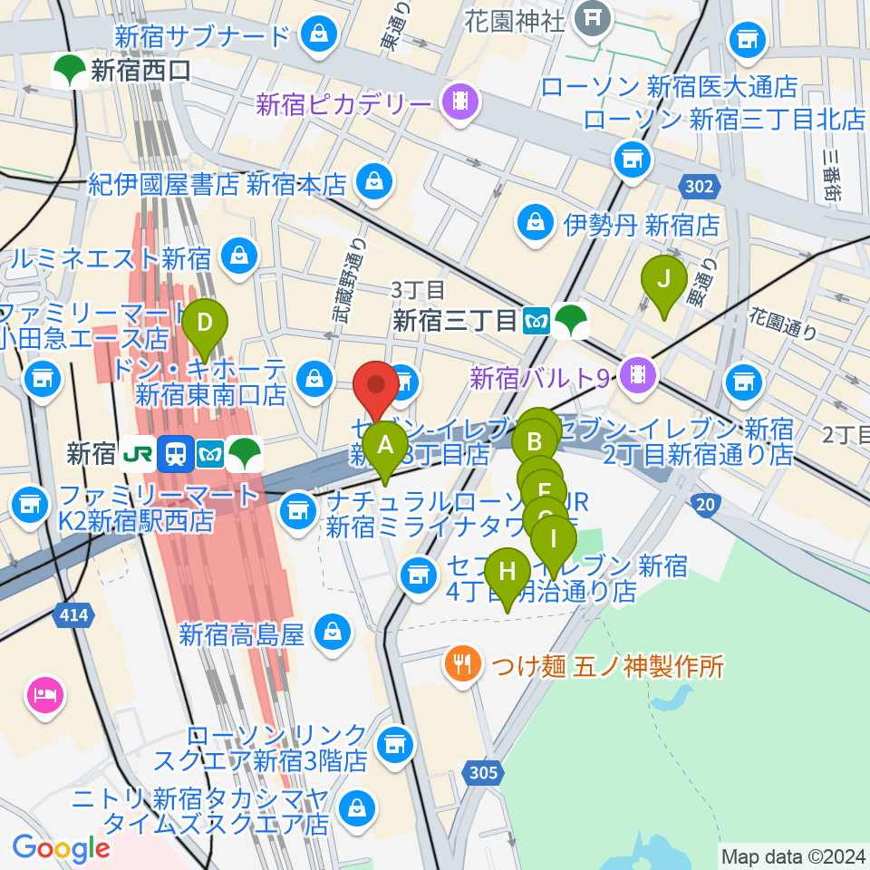 ミュージックスクールウッド新宿校周辺のホテル一覧地図