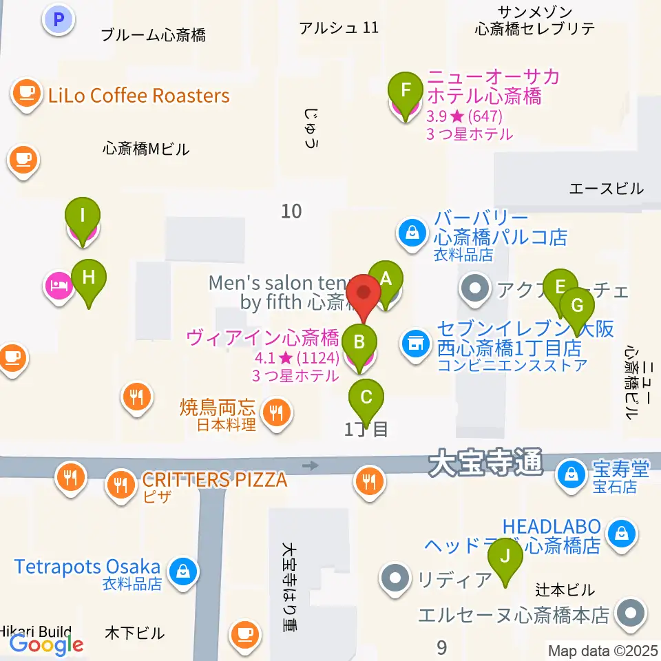 ジャパンギタースクール 心斎橋校周辺のホテル一覧地図