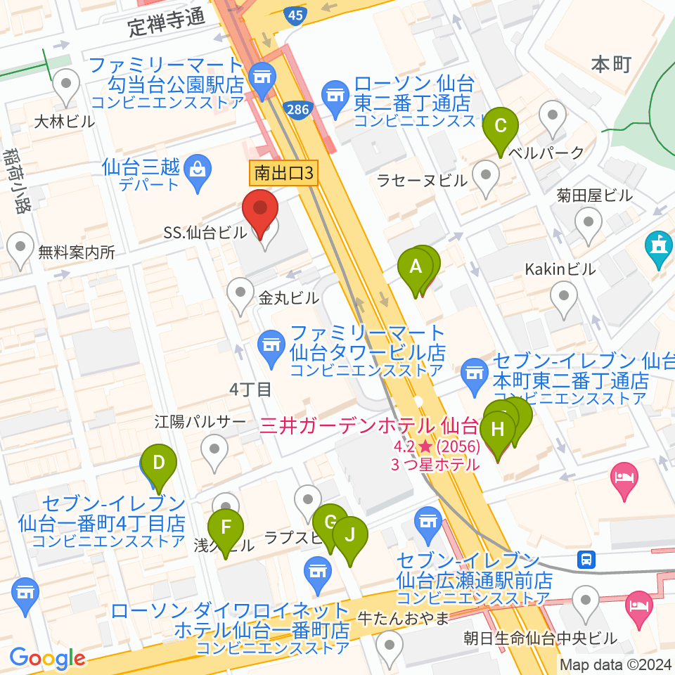 サンリツ楽器 一番町音楽センター周辺のホテル一覧地図