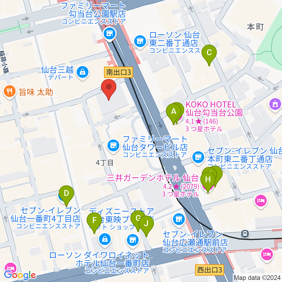 サンリツ楽器 一番町音楽センター周辺のホテル一覧地図