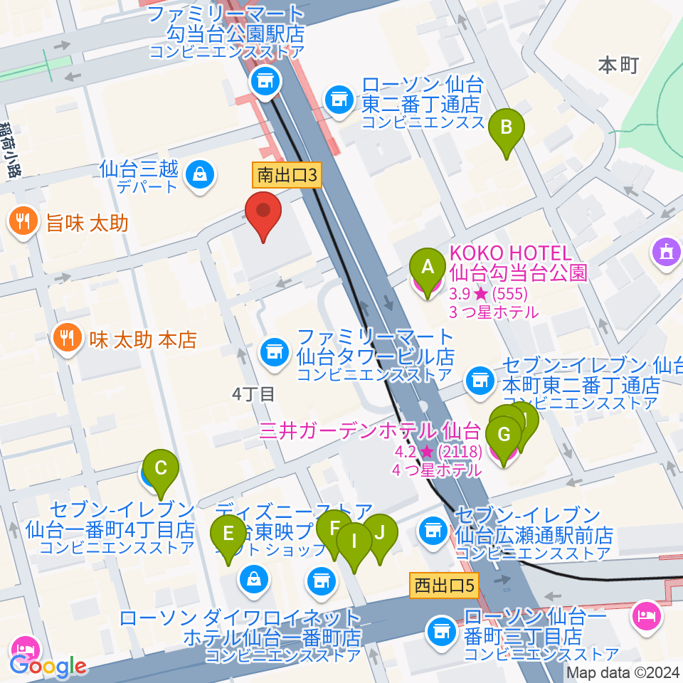 サンリツ楽器 一番町音楽センター周辺のホテル一覧地図