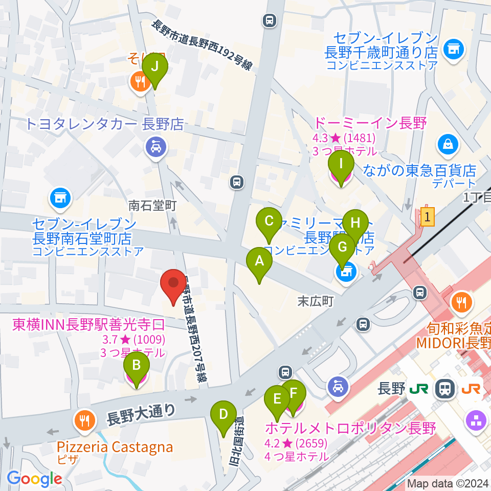 ヒオキ楽器周辺のホテル一覧地図