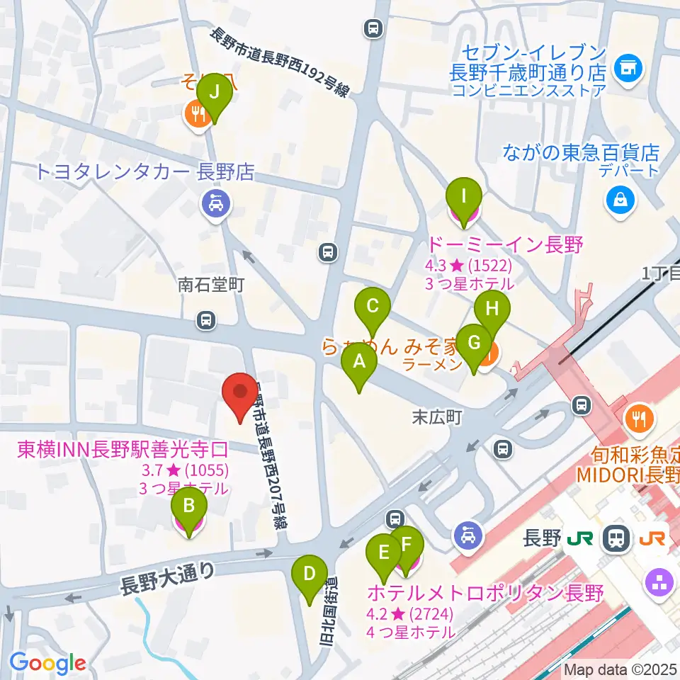 ヒオキ楽器周辺のホテル一覧地図