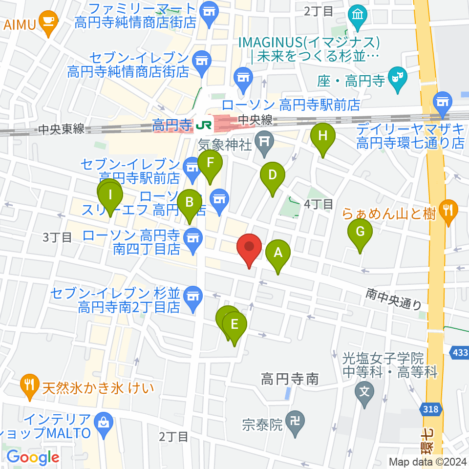 東音楽器 高円寺センター周辺のホテル一覧地図