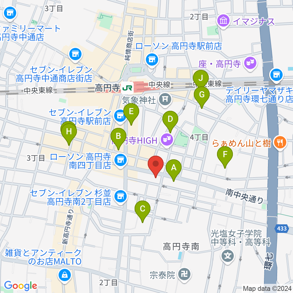 東音楽器 高円寺センター周辺のホテル一覧地図