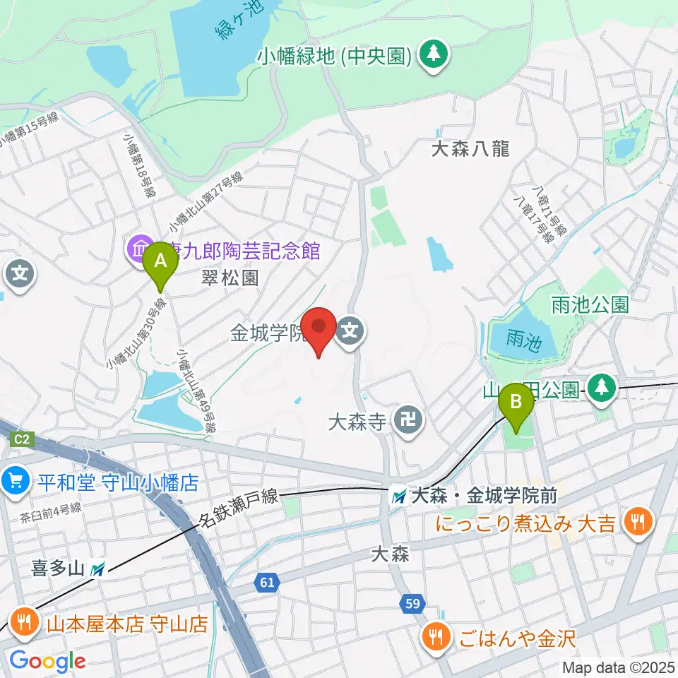 金城学院大学 音楽芸術学科周辺のホテル一覧地図