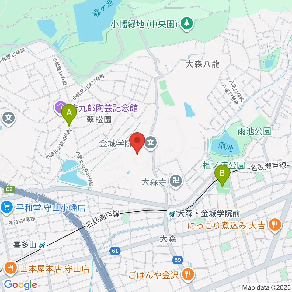 金城学院大学 音楽芸術学科周辺のホテル一覧地図