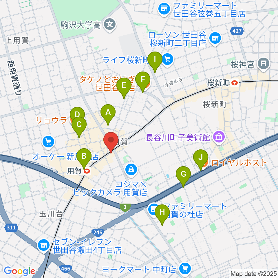 ママンベビー用賀教室周辺のホテル一覧地図