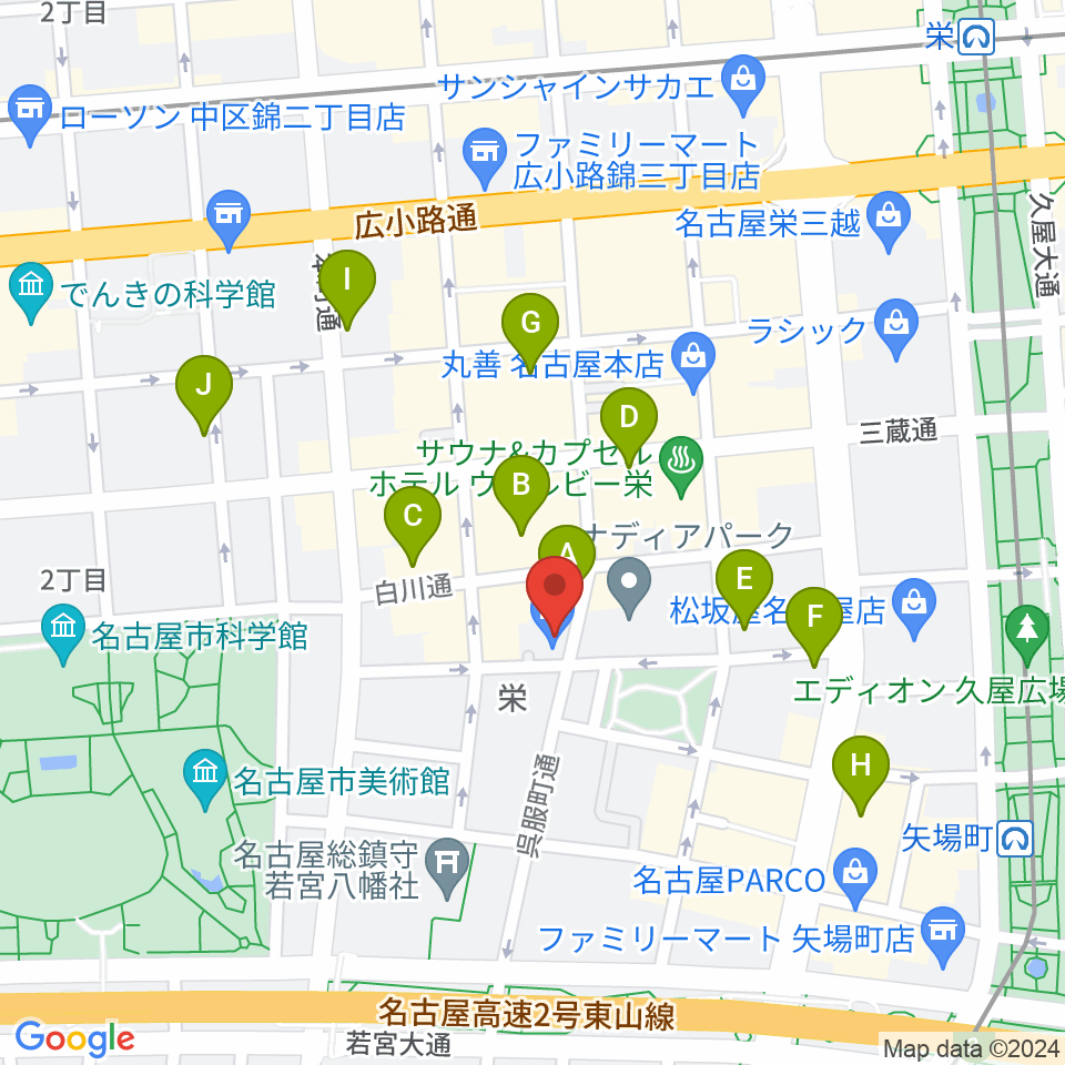 名古屋スクールオブミュージック&ダンス専門学校周辺のホテル一覧地図