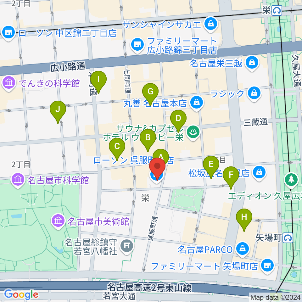 名古屋スクールオブミュージック&ダンス専門学校周辺のホテル一覧地図