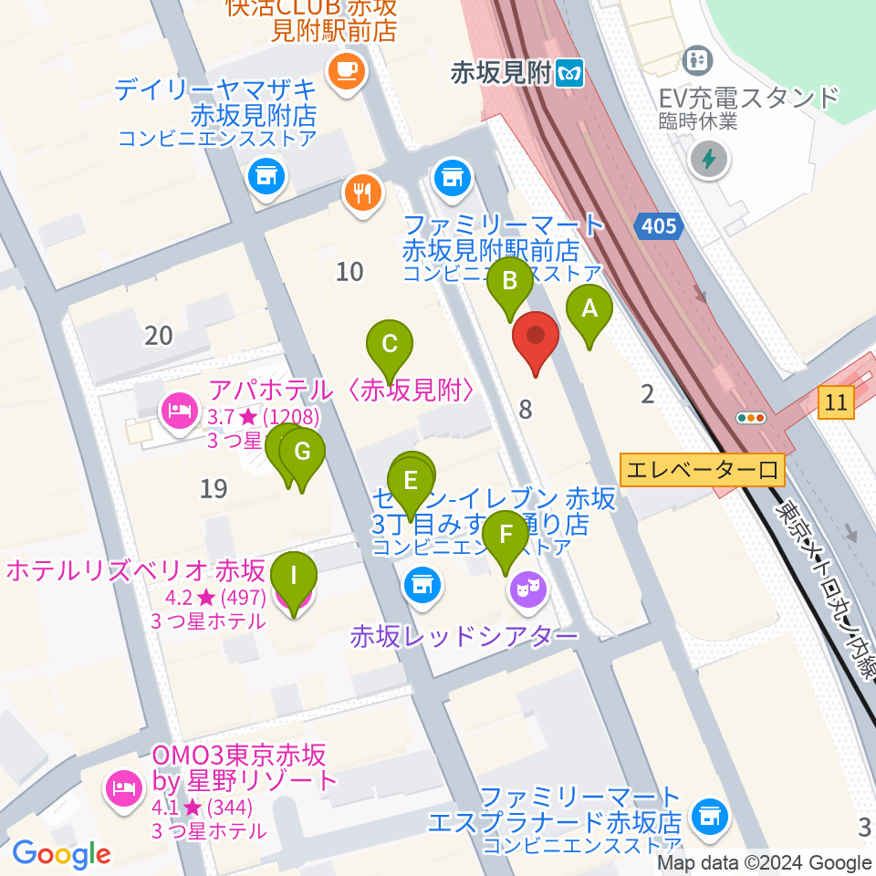 ヤマノミュージックサロン赤坂周辺のホテル一覧地図