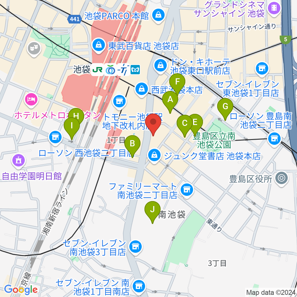 ヤマノミュージックサロン池袋周辺のホテル一覧地図