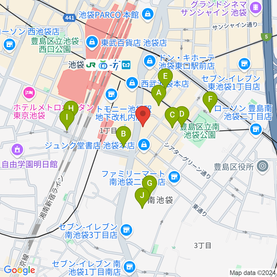 ヤマノミュージックサロン池袋周辺のホテル一覧地図