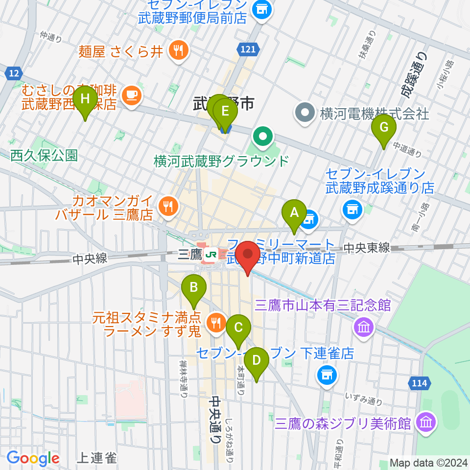 ヤマノミュージックセンター三鷹周辺のホテル一覧地図