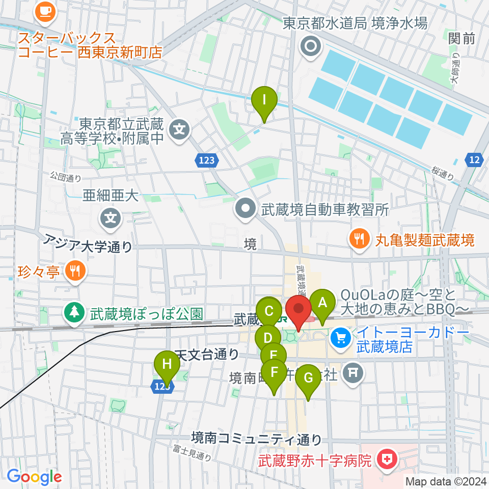 ヤマノミュージックセンター武蔵境周辺のホテル一覧地図