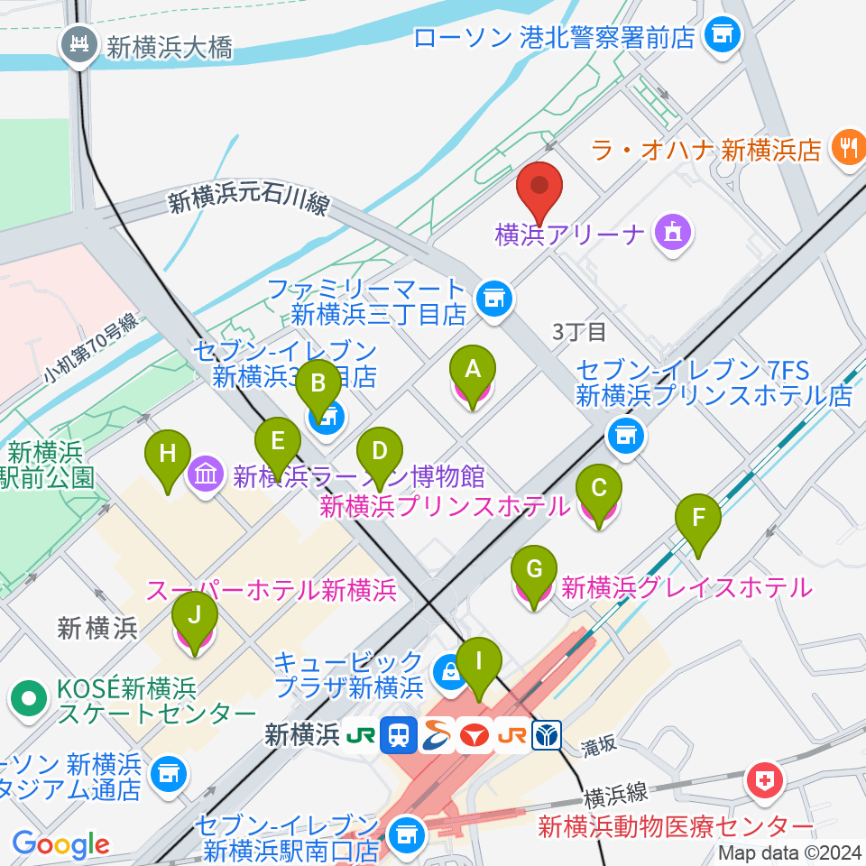 横浜デジタルアーツ専門学校周辺のホテル一覧地図