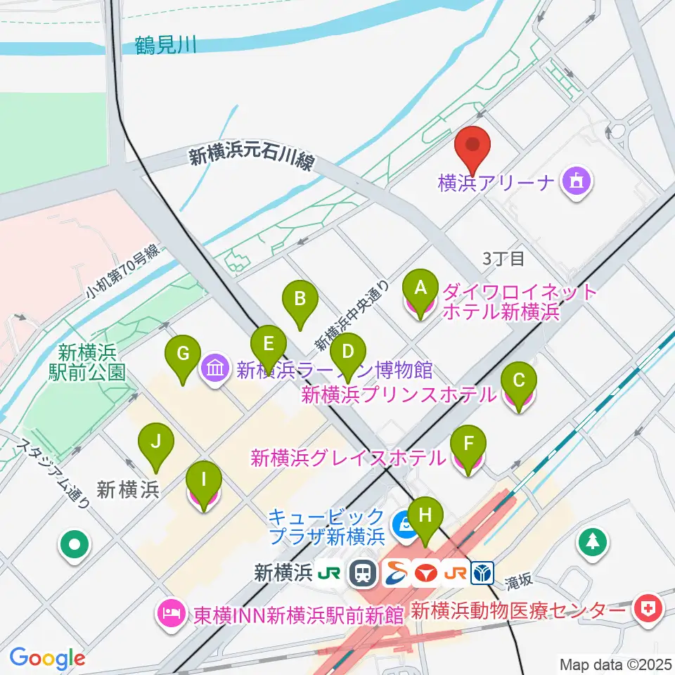 横浜デジタルアーツ専門学校周辺のホテル一覧地図