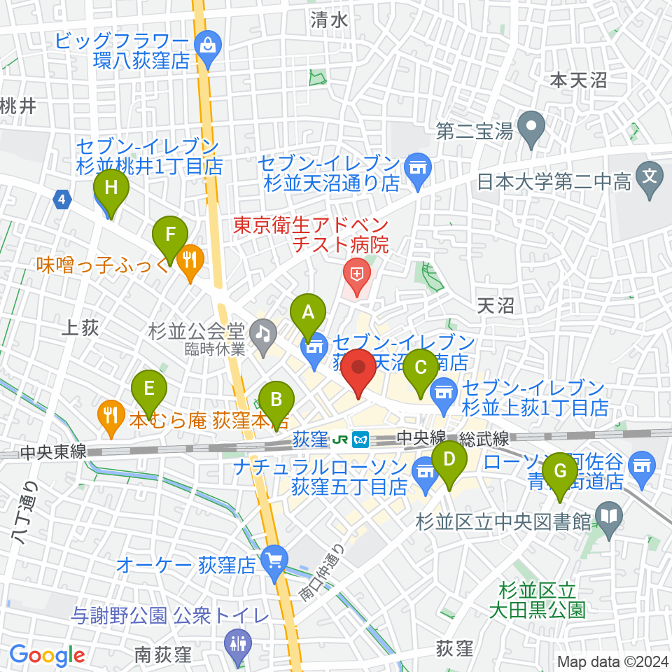八重洲ピアノ社 荻窪本店センター周辺のホテル一覧地図