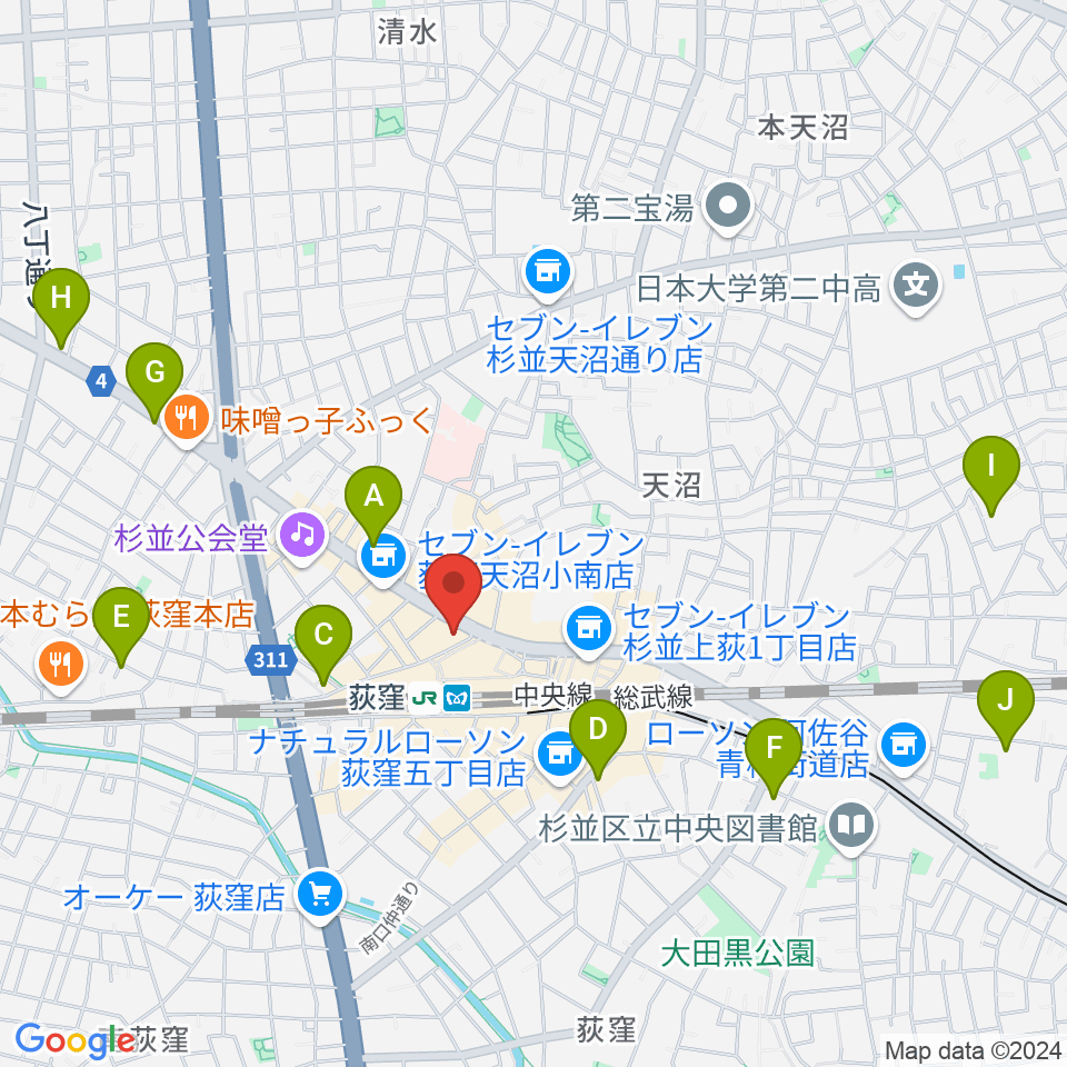 八重洲ピアノ社 荻窪本店センター周辺のホテル一覧地図