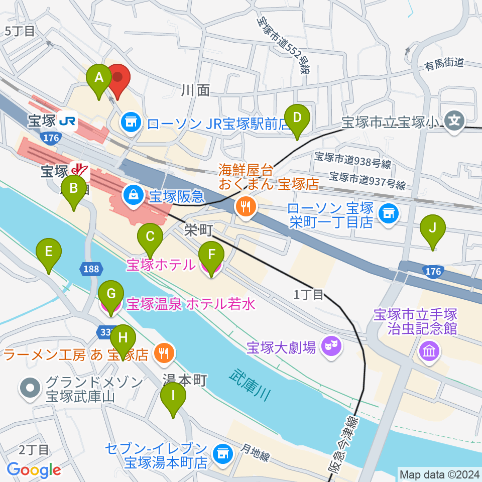 宝塚ミュージックリサーチ周辺のホテル一覧地図