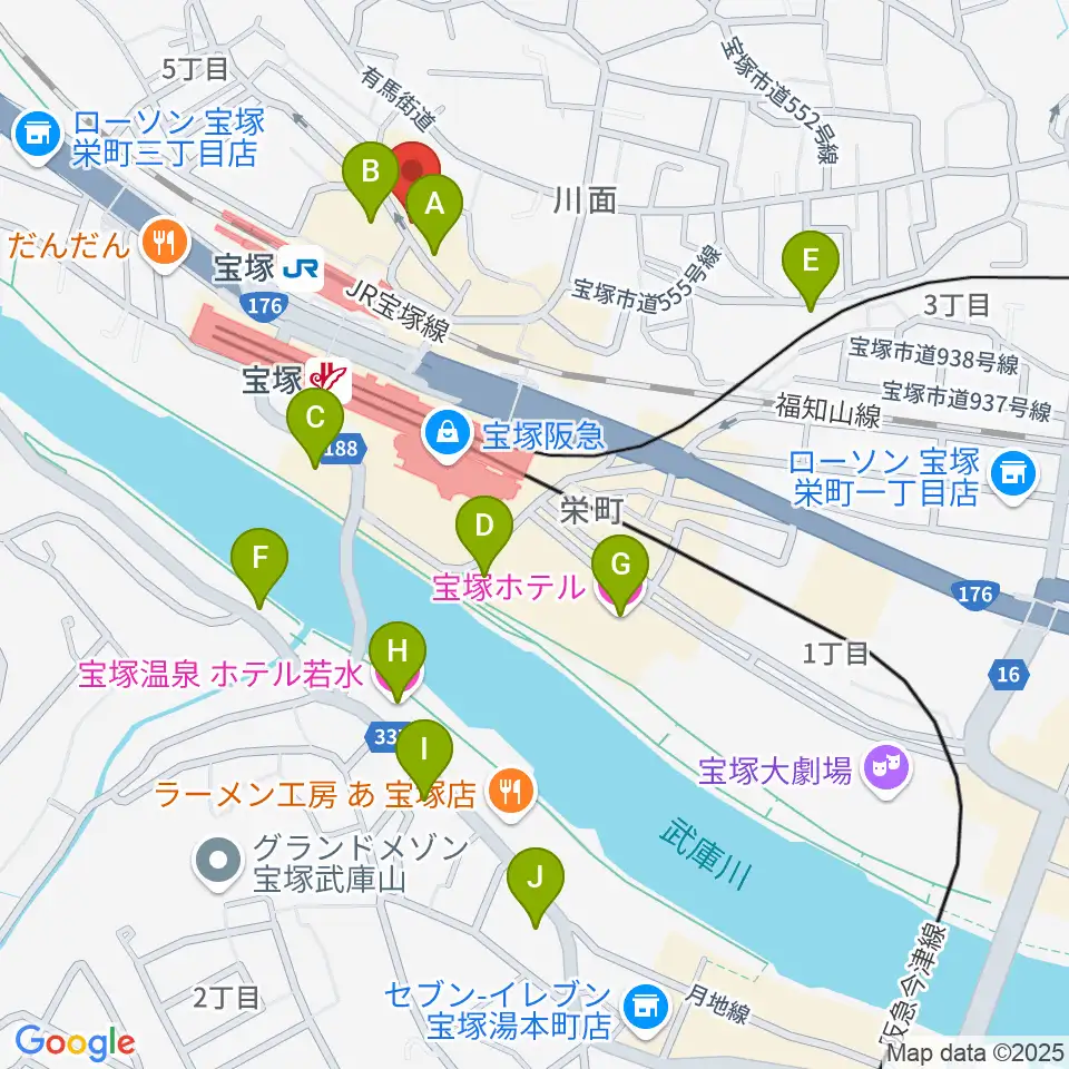 宝塚ミュージックリサーチ周辺のホテル一覧地図