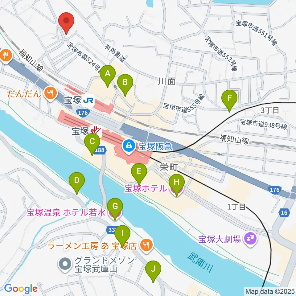 宝塚ミュージックリサーチ周辺のホテル一覧地図